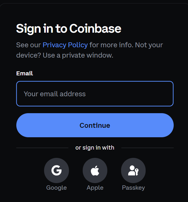 sign to your coinbase account