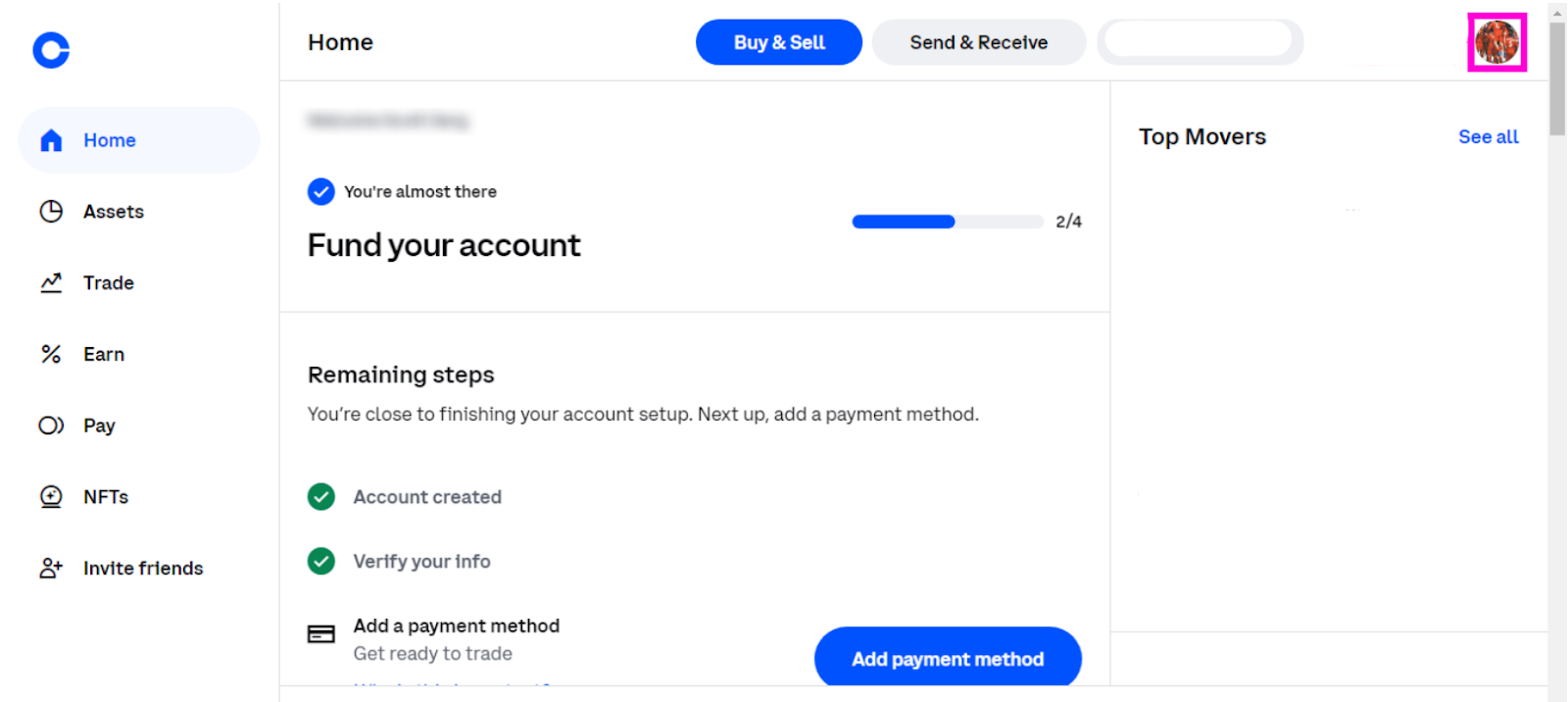 navigaet to coinbase account