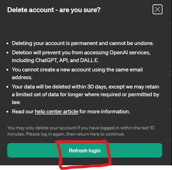 Refresh login to chat gpt account