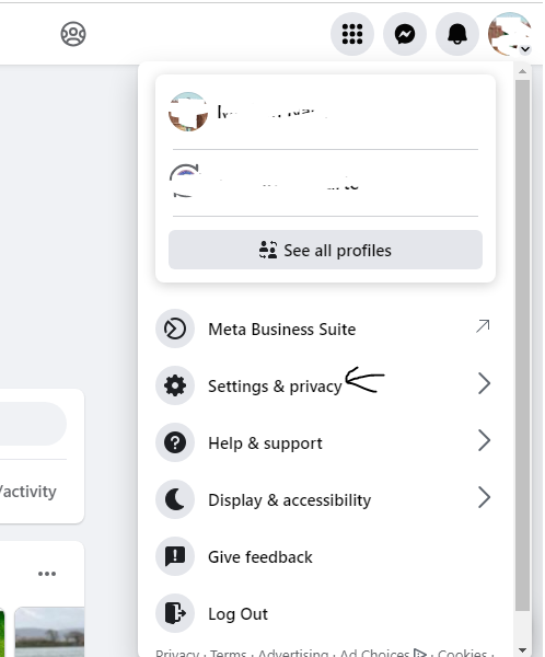 Navigate to facebook account settings