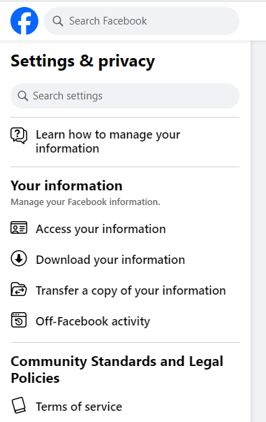 Navigate facebook your information section