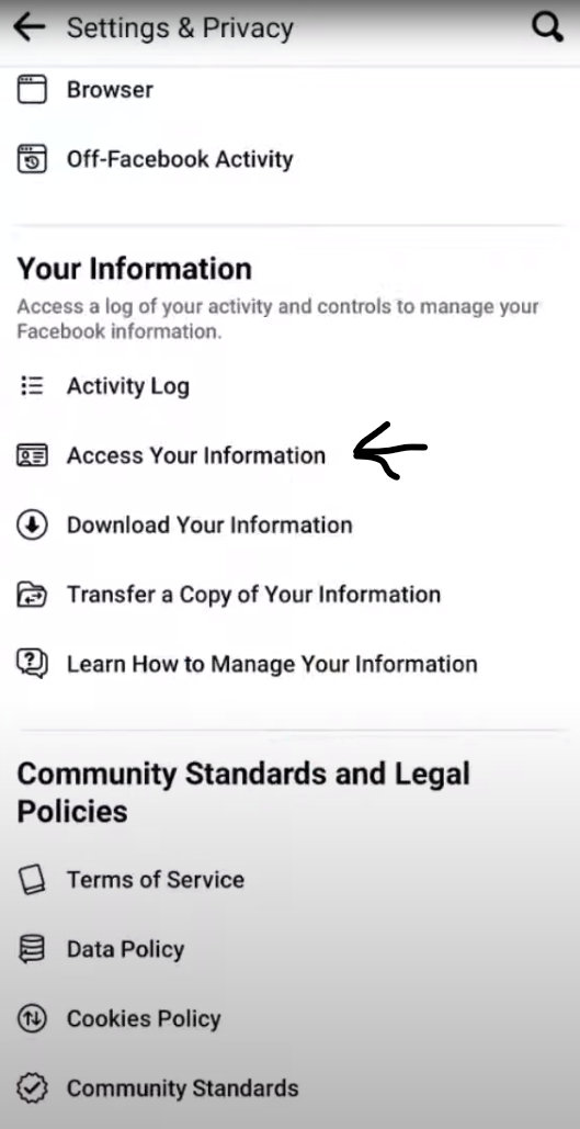 Navigate to facebook access your information section on facebook