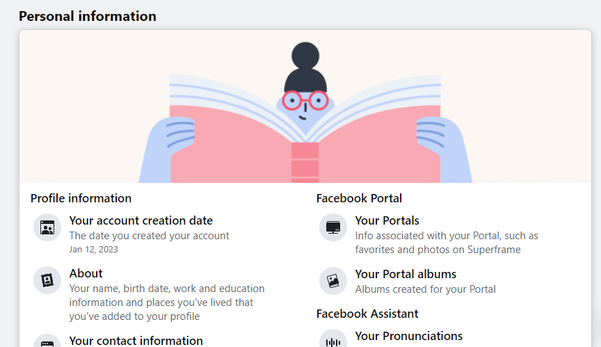 Start downloading your information from facebook