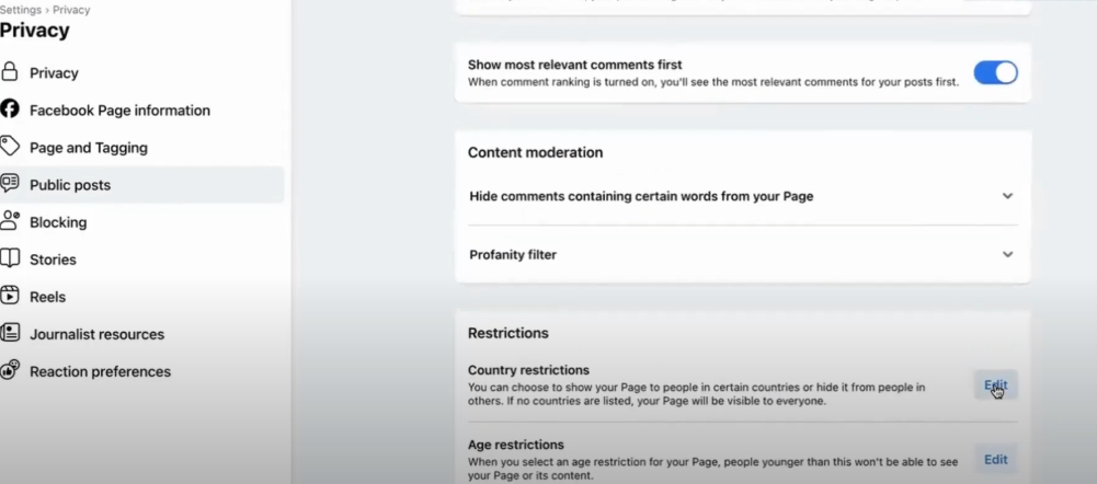Navigate to content moderation section of facebook