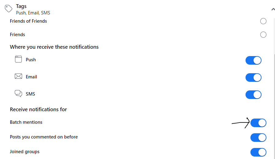 turn off batch mention on facebook account