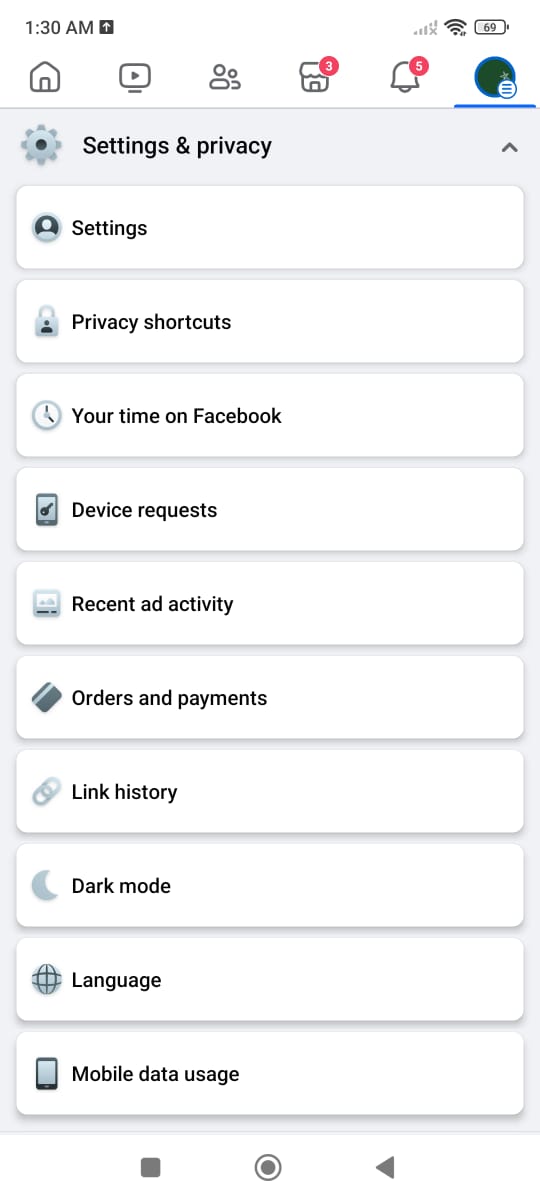 Navigate to facebook settings