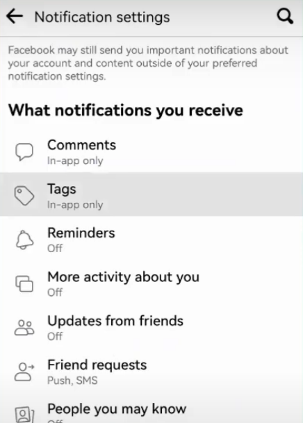 Navigate to tags notification settings option