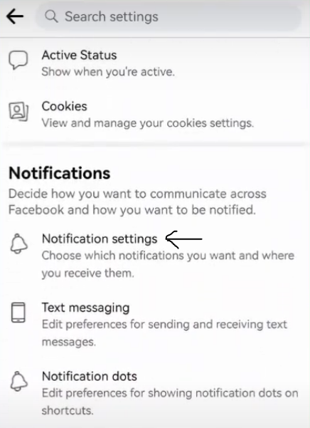 Go to facebook notification settings