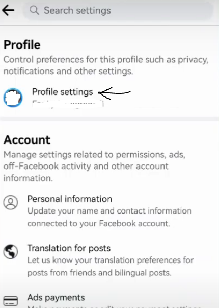 Navigate to facebook page settings