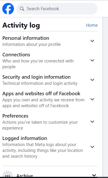 Navigate to connection activity on facebook