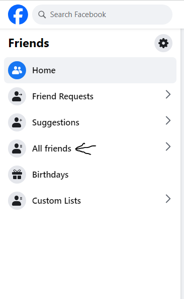 Navigate to facebook all friend section