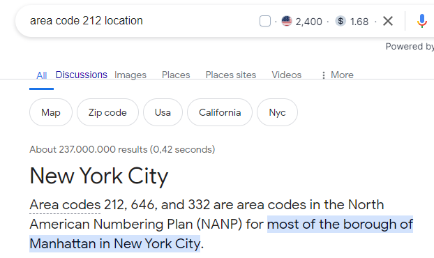 search area code location