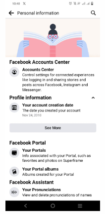 personal information section on facebook