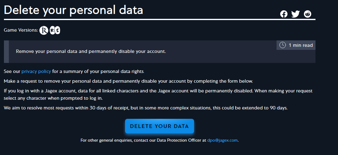start deleting personal data from runscape