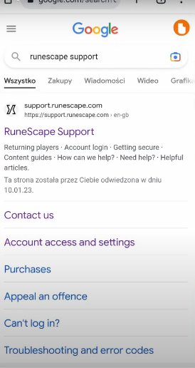 searching runscape support
