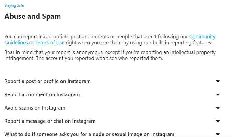 Abuse and spam page instagram