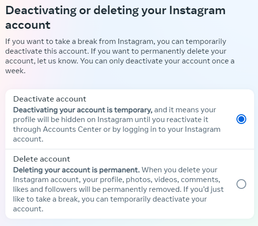 go to deactivating or deleting instagram account