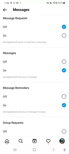 Navigate to message settings