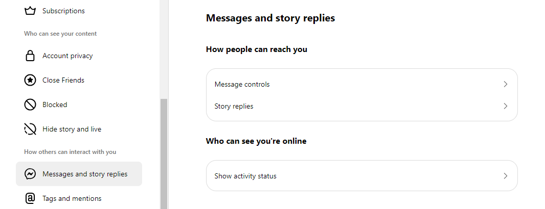 Message and stories reply settings
