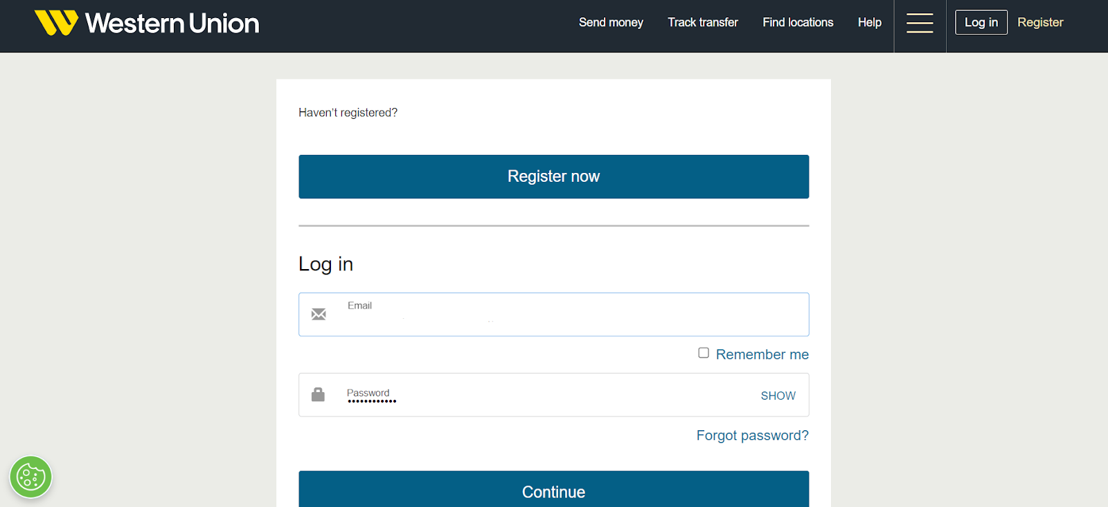 western union login form