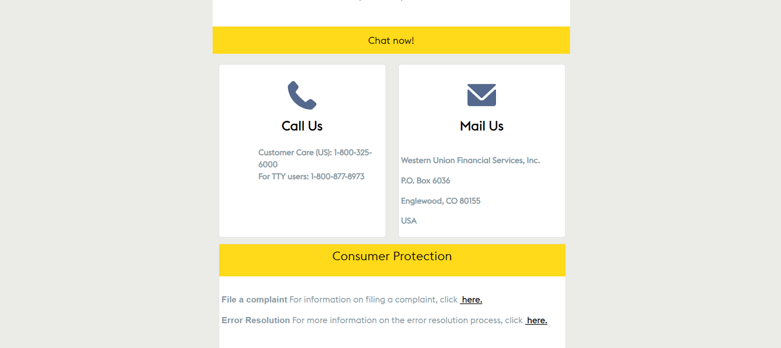 western union contact and mailing option