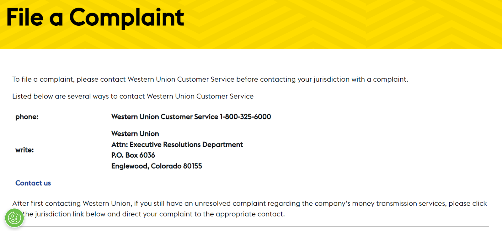 start filing a comlaint at western union