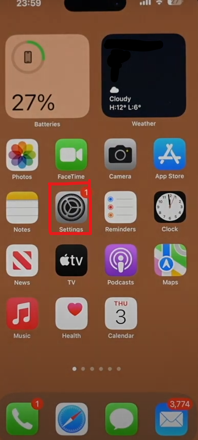 Screenshot of iPhone settings