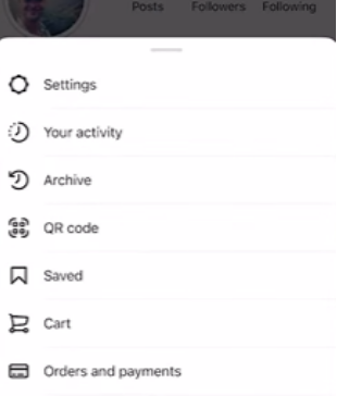 Screenshot of Instagram's menu