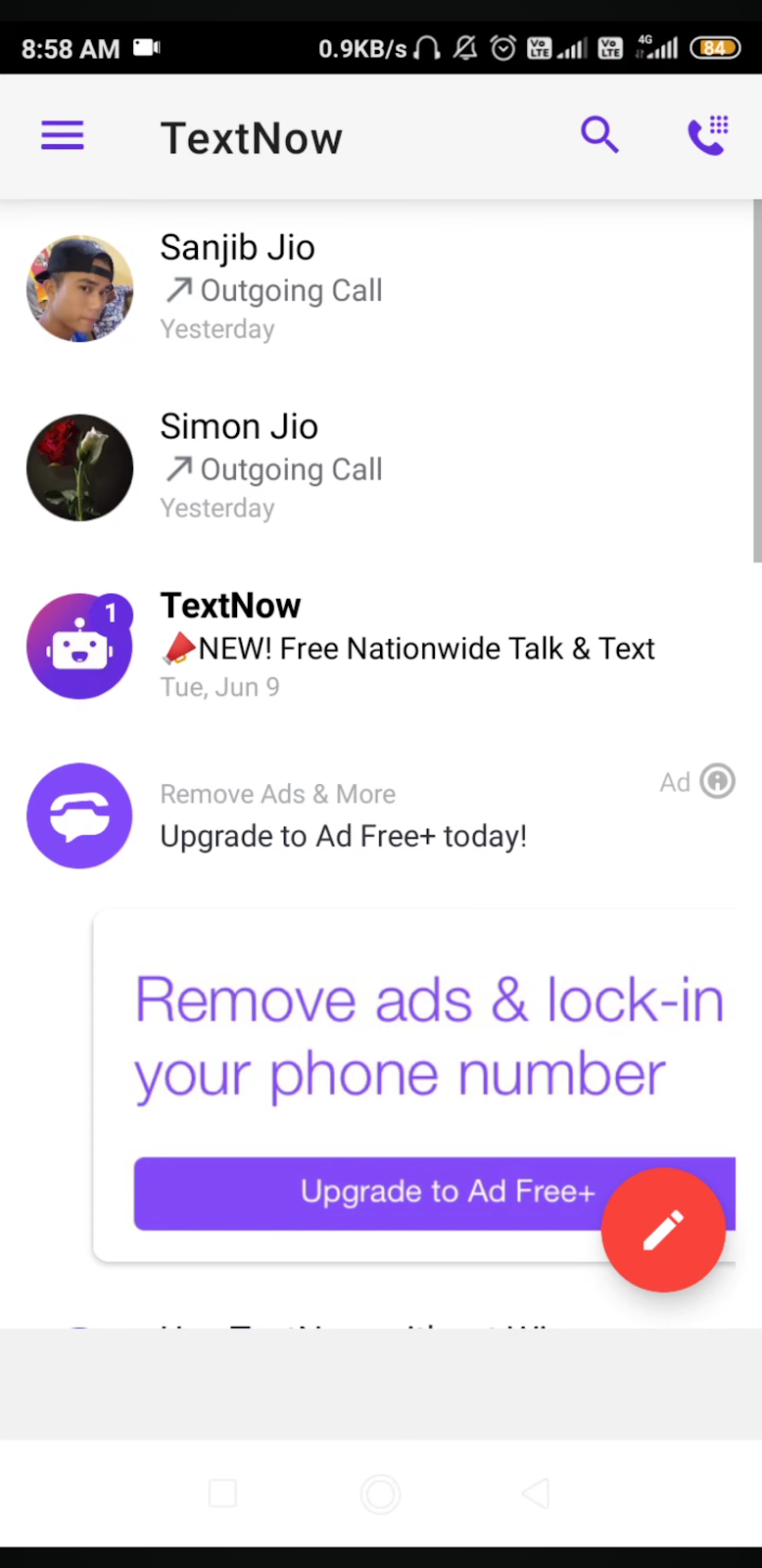 TextNow Mobile phone App Screenshot