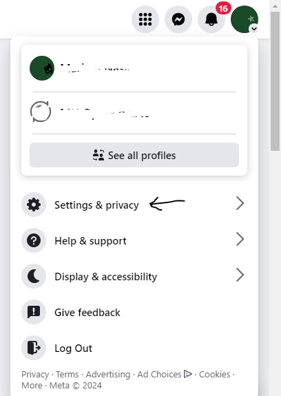Navigate to facebook settings and privacy