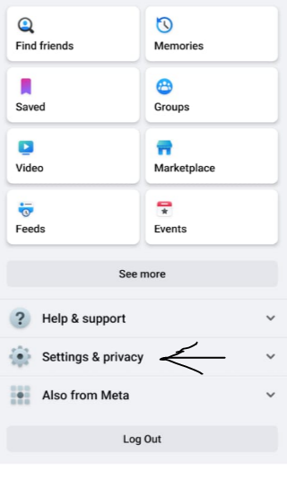 Navigate to facebook settings and privacy on app