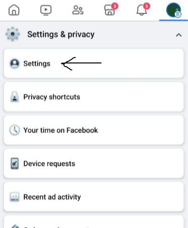 Navigate to facebook settings on app