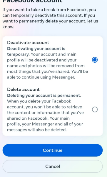 deativating facebook page