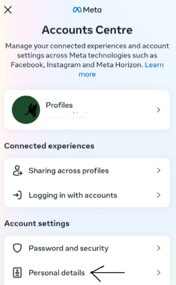 Navigate to meta personal detail option