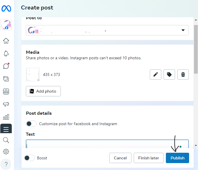 Start publishing post