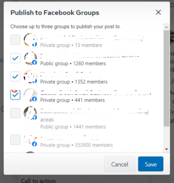 Select group to share posts