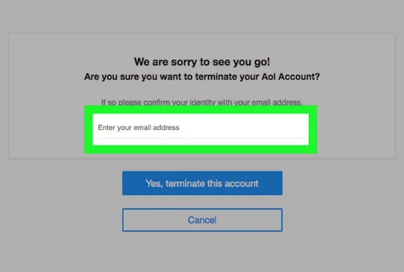 enter email address to delete aol account
