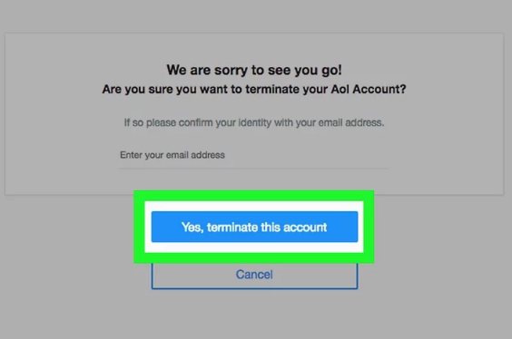 start terminating aol account