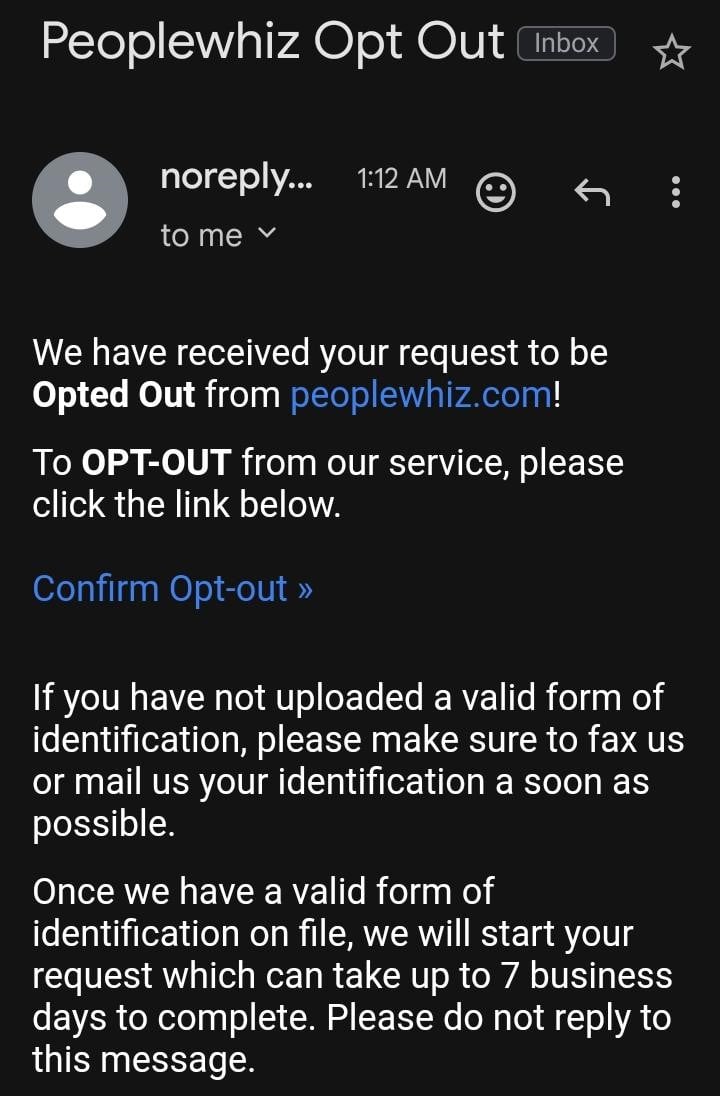 opt out confirm from peoplewizard