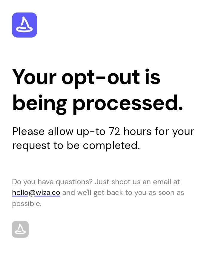 opt out is processed from wiza