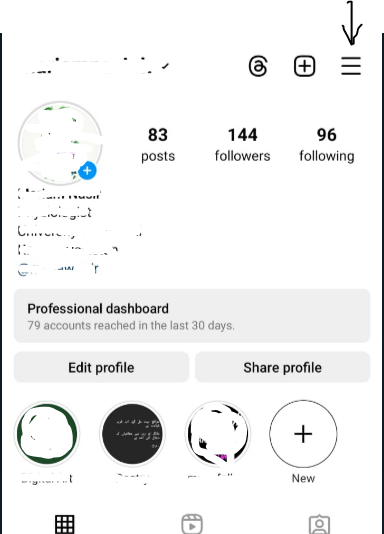 Navigate to instagram hamburger icon
