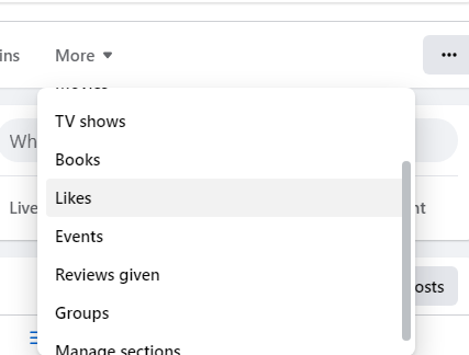Scroll to the bottom of the dropdown and click "Likes"