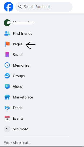 Select the "Pages" option from the left sidebar under the Explore area once logged in