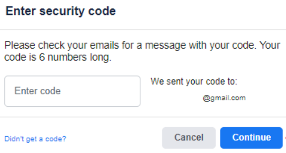 You will receive the code via email or phone number. Enter the code, then click Continue.