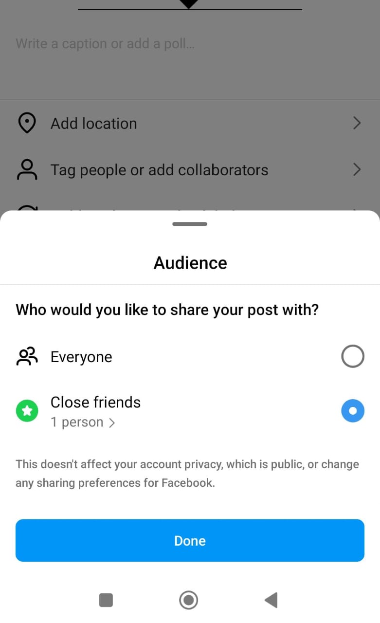  select Close Friends > Done 