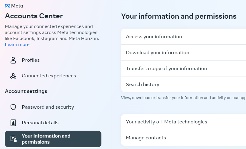 Select Your Information and Permissions.