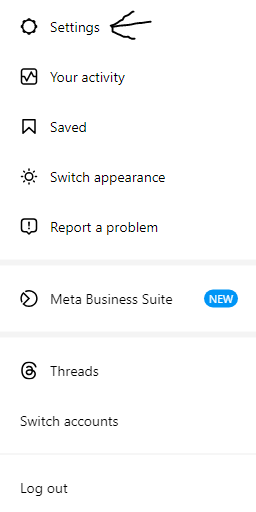 Click “Settings” from the pop-up list