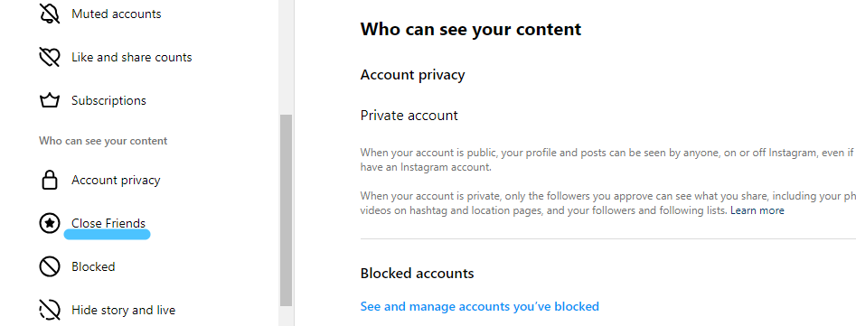 Select the Close Friends option