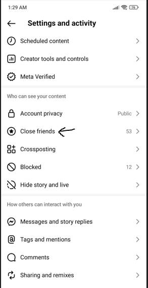 Click Close Friends at the bottom of the menu