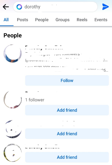 After entering the person's first name, click the "Search" button to locate them